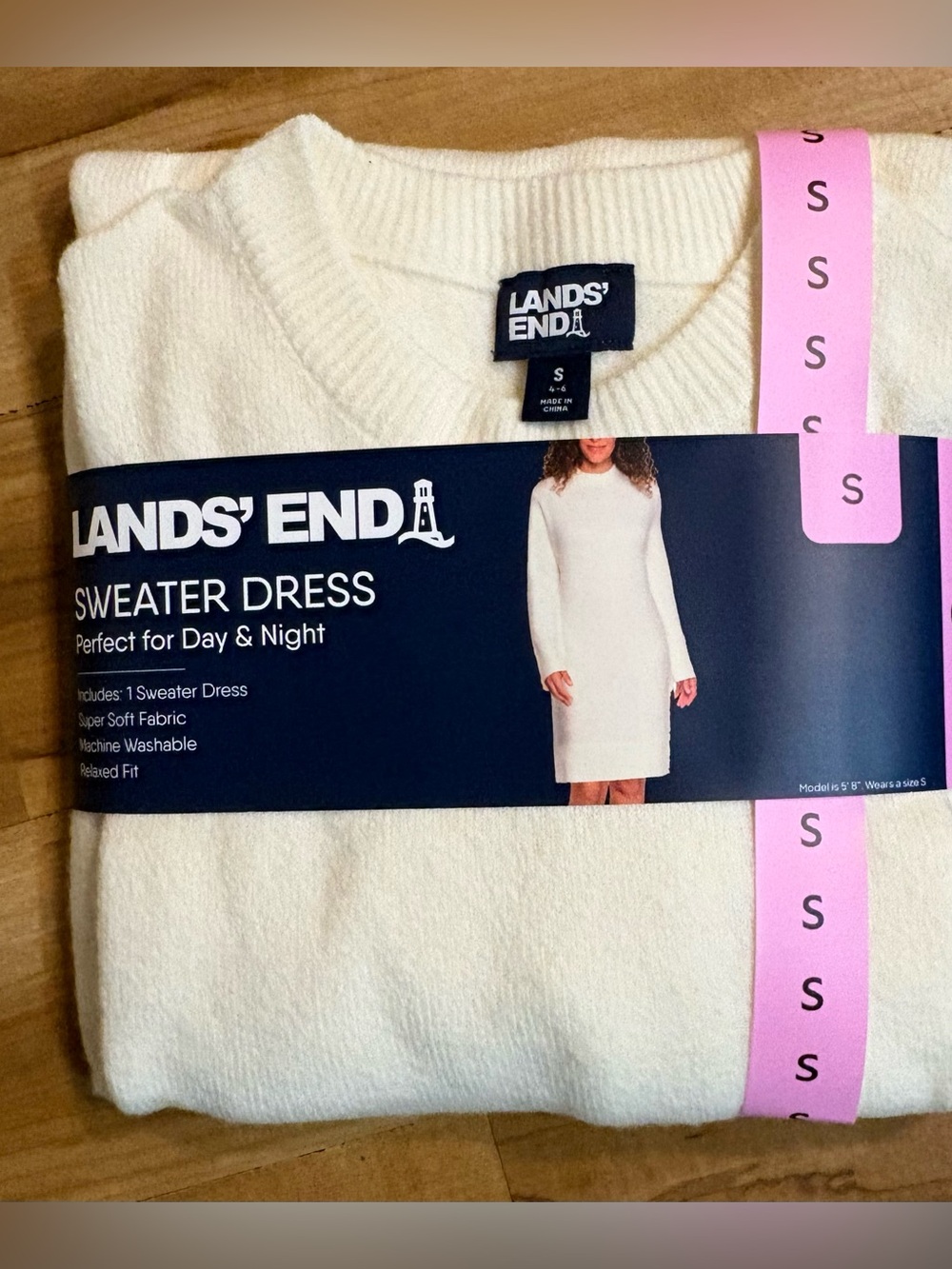 NWT Land’s End White Sweater Dress, Long Sleeve Crewneck, Size S - Picture 5 of 7